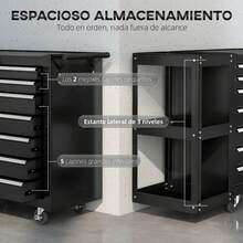 HOMCOM Carro de Herramientas con 7 Cajones, Carro de Taller con Estantería de 3 Niveles Desmontable, Sistema de Cierre Central, Asa, 2 Ruedas con Freno de Bloqueo - Negro - Ver 5