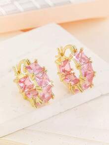 2pcs Square Earrings, Gold Plated Stud Earrings, Bridal Bridesmaid Wedding Party Jewelry Gift, Unisex Couples Birthday Anniversary Gift For Girlfriend Wife - Green - View 14