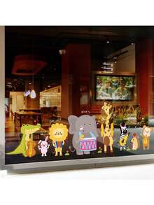 1pc Jungle Animal Band Static Window Sticker, Double-Sided Visible Glass Sticker, Lion, Elephant, And Giraffe Static Window Sticker, Animal Sticker, Window Decoration, Furniture And Window Decor Sticker, Holiday Decoration, Gift, Restaurant Decoration Static Window Sticker, Removable, Suitable For Living Room And Bedroom Glass Doors And Windows - Easy To Apply, PVC Material - Multicolor - View 5