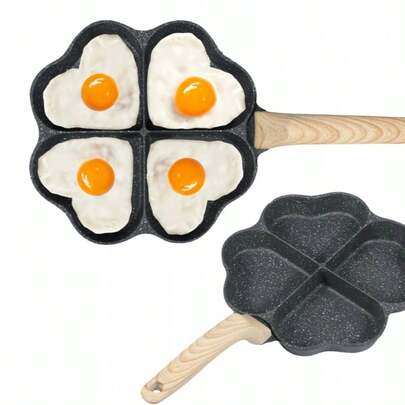 Hartvormige eierpan met 4 gaten voor eieren, omeletten en pannenkoeken – antiaanbaklaag | gas- en inductiekookplaat | hartvormig