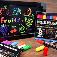 8-Color Fluorescent Liquid Chalk Markers, Dustless Liquid Chalk Pens For Chalkboard, Neon Blackboard, Menu Board, Windows, Glass - Great For Creative Expression! - Square-nozzle Liquid Chalk - View 5