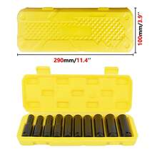 10pcs Durable Reliable Deep Impact Socket Set - 1/2 Inch Metric Drive Deep Socket Tool Set For Professional Repair DIY - 10-24mm Hex Nuts - Yellow - View 11