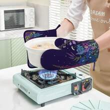 Wildflowers Florals Oven Mitts Pot Holders Set Silicone Heat Resistant Wildflowers Oven Mitts And Hot Pads Florals Potholders Non-Slip Oven Gloves For CooFKing BaFKing Grilling BBQ,Purple - Purple - 查看 7