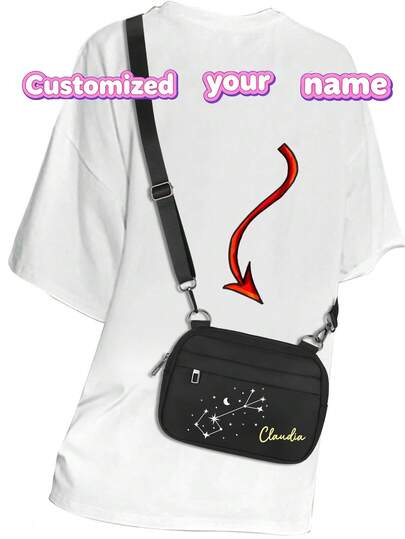 Customized Personalized Zodiac Pattern Fashion Versatile Crossbody Bag, Customized Personalized Name Crossbody Bag For Men & Women, 2026 New Casual Minimalist Phone Pouch Small Crossbody Bag, Suitable For Outdoor Sports, Hiking, Shopping, As Gifts For Family, Friends, Brothers, Sisters