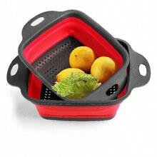 Collapsible Silicone Colander (Rad/Black) - Easy Storage, Ideal For Draining Pasta, Veggies & Fruits, Also Works As A Fruit/Berry Bowl, Must-Have For Campers - 紅黑色 - 查看 7