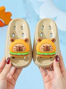 1 Pair Kids Comfortable Slip-On Sandals, Cute Anti-Slip Indoor Shower Slippers For Boys, Summer - Apricot - View 4