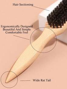 1pc Unisex Boar Bristle Smooth Comb, Tames Frizzy Hair, Edge Control Comb, Fluffy Wooden Handle Comb, Detangling Comb, Controls Hairline, Sleek Ponytail Comb - Includes Wide-Tooth Detangling Comb And Smoothing Comb, Convenient For Parting, Styling, Polishing And Straightening Hair, Creates Smooth, Frizz-Free Hairstyles, Suitable For Men And Women, Recommended As A Christmas Gift - Beige - View 10
