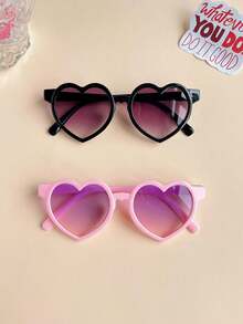 2 Pairs Girls Cute Fashionable Colorful Classic Heart-Shaped Retro Glasses, Valentine's Day Gift - Multicolor - View 6