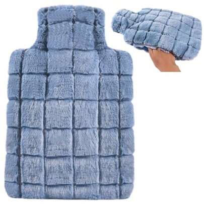 Fluffy Hot Water Bottle Soft Furry Cover With Hand Pocket 2L Large Rubber Hot Water Bag For Pain Relief Back Shoulder Neck Hand Warmer Bed Warmer Womens Girls Gift Blue