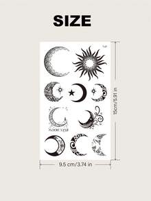 Black Minimalist Sun Totem Realistic Personalized Waterproof Temporary Tattoo Sticker, Made With Juice Ink For Long-Lasting Effect, Suitable For Arms, Chest, Back, Hands, Legs And Other Body Parts, Unisex,Spine Tattoo,Sketch Style - Multicolor - View 6