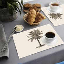 椰树印花亚麻餐垫（1件/4件/6件装），适用于餐桌，四季皆宜，现代可水洗，可作房间装饰、杯垫、厨房餐垫、室内外派对装饰、家居装饰，理想礼品 - 彩色 - 查看 7