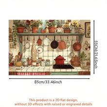 1pc, 2D Flat Design Kitchen Filled With Kitchenware And Greenery, Creating A Warm And Homey Atmosphere In A Realistic Style. This PVC Kitchen Wall Sticker Is Easy To Apply, And Made Of High-Quality Materials. Perfect For Home Decor And Modern Kitchens