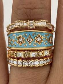 Bộ 4 chiếc nhẫn Cubic Zirconia cao cấp dành cho nữ, thích hợp làm quà tặng đám cưới, lễ đính hôn, tiệc tùng hoặc ngày Valentine. - 2 # - Xem 10