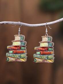 一对亚克力书本图案耳环，优雅简约风格女士首饰配饰，适合日常和度假佩戴。 - 彩色 - 查看 2