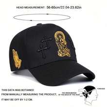 1pc Theme Embroidery Baseball Cap, Black/White With Virgin Mary/Cross/Praying Hands Design Casual Hat - XY - View 4