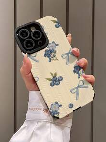 1个时尚蓝莓蝴蝶结条纹纹理防刮防指纹防震手机壳，适合作为生日/节日礼物送给朋友、家人、情侣，兼容苹果及其他型号手机。 - 彩色 - 查看 3