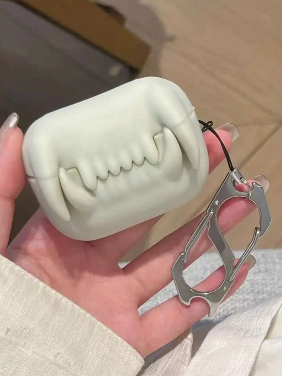 1pc Unique Tooth Shaped Earphone Case Compatible With Apple Pro 2nd Gen, Protective Cover Compatible With Apple Wireless Bluetooth Earphones 1/2/3/4, Funny Earphone Box (Earphones Not Included) - White - View 1