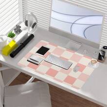 Square Cute Blossom Pink Mouse Pad Small, Beige Sand Checkered Aesthetic Computer Mouse Pads, Non-Slip Rubber Base Geometric Mousepad, Mouse Mat Home Office Decor Gifts, Coworker Gift 14x24 Inch Multiple Designs Available - Hoa hồng kẻ caro - Xem 2