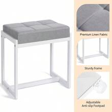 de cambiador para sala de maquillaje, taburete cuadrado de lino para cambiador, reposapies de otomanos pequeos y acolchados modernos para recmara, sala de estar, gris y blanco - grisblanco - Ver 4