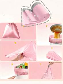 1Roll(50pcs)Pink Drawstring Trash Bags, Disposable Garbage Bag Side Gusset Design For More Space, Easy Pull Drawstring For Quick Closure, Leak Proof And Tear Resistant, Perfect For Kitchen Bathroom Office Home, Pack Of 30 Rolls In Convenient Storage Bag - Hồng - Xem 10