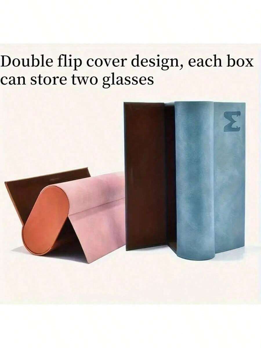 Stylish Two-Layer Glasses Case - Sturdy Synthetic Material, Conveniently Stores Two Pairs Of Glasses, Scratch-Resistant Optional, Available In Blue Or Orange - 隨機 - 查看 1