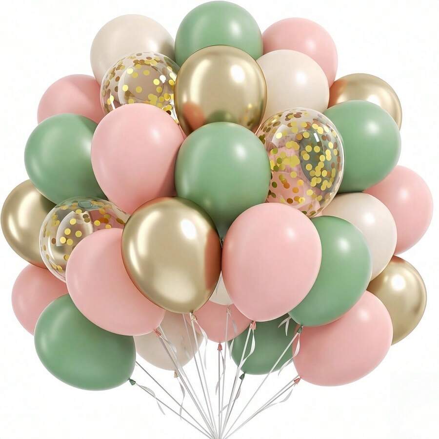 A Set Of 10-Inch/12-Inch Latex Balloons (41pcs/33pcs), Available In Bean Green, Macaron Rose Red, Sand White, Gold Confetti And Metallic Gold. Suitable For Valentine's Day Balloon Arches, Birthdays, Weddings, Confessions, Anniversaries, New Year - Multicolor - View 1