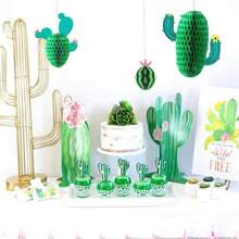 1套/3件，绿色主题纸质仙人掌创意蜂窝球吊坠，非常适合生日派对主题套装 - 彩色 - 查看 6
