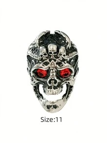 1枚朋克街头风骷髅龙头复古红眼嘻哈小众戒指，适合万圣节、音乐节、派对、街头哥特风，不锈钢电镀防水耐用男士戒指 - 骷髏龍頭男士戒指 - 查看 16