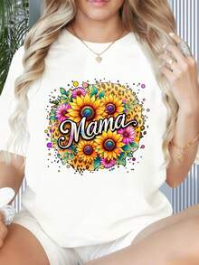 Women's Round-Neck Short-Sleeved T-Shirt With Valentine's Day Fun Print PatternMama Floral Leopard Print T Shirt Women Summer Casual Top Gift For Mom Mother Day OutfitSuitable For Christmas Parties Sports Activities Festival Parties Outings Sports And Other Holiday Gifts (220g). - 白色 - 查看 7