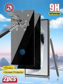 Bộ 2 miếng dán màn hình cường lực độ cứng 9H+, dễ dàng lắp đặt, chống nhìn trộm, mở khóa vân tay, phủ toàn màn hình, độ cứng 9H, không bọt khí, dễ lắp đặt, tương thích với Samsung S21/S21 Plus/S22/S22 Plus/S23/S23 Plus/S24/S24 Plus/S24 Ultra/S25/S25 Plus/S25 Ultra/S26 Ultra/S26/S26 Plus, phù hợp với các mẫu màn hình cong, bảo vệ màn hình thiết yếu, sử dụng hàng ngày, văn phòng, nhà. Bảo vệ màn hình điện thoại, phụ kiện điện thoại, chống nước, chống sốc, chống rơi, chống trầy xước. - màu đen - Xem 43