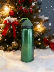 Owa-Laa Green Pearl-Gloss Musical Note Pattern Insulated Stainless Steel Water Bottle With Straw, Sports Water Bottle, Great For Travel, 32 Oz, This Dazzling And Cool Color Can Make You Feel Confident And Happy. It Is Suitable As A Gift For Birthdays, Halloween, Thanksgiving, Valentine's Day, Christmas And New Year. - 綠色 - 查看 3