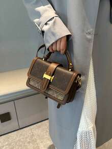 女士手提包，复古大容量托特包，奢华PU斜挎包，女士经典休闲手提包和单肩包 - 棕色 - 查看 3