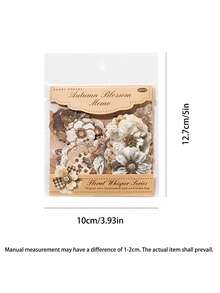 50pcs/Pack Floral Sticker Set, Vintage Fabric Handwriting Flower Series DIY Scrapbooking Decorative Stickers - Multicolor - View 6