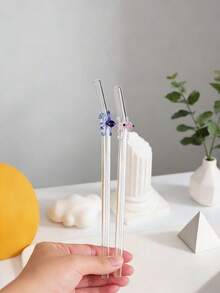 半支装限量版章鱼玻璃吸管（粉色和蓝色）| 万圣节海洋主题 | 可重复使用玻璃吸管，附赠清洁刷 | 适合 520/亡灵节/派对 - 無色 - 查看 5