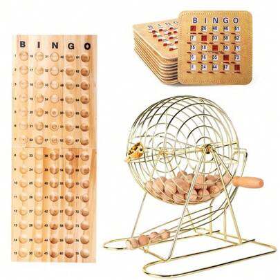 Deluxe Bingo Game Set/Bingo Cage, Bingo Balls, Board, 10 Shutter Bingo Cards 733430509064|