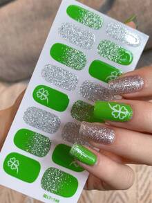 全甲贴纸，绿色三叶草，多色美甲贴花，适合女性、女孩的美甲用品，派对、节日、庆典、生日礼物美甲 - 彩色 - 查看 2