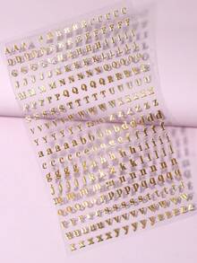 1 miếng dán chữ 3D trang trí móng tay, tự dính, thiết kế chữ cái tiếng Anh cắt laser, tự trang trí móng tay, phù hợp cho móng tay nữ và bé gái. - Vàng - Xem 1