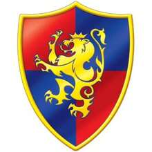 Beistle 54539 Printed Medieval Table Runner, 11 by 6-Feet, Red/Blue/Yellow(Recorte de cresta medieval) - Multicolor - Ver 1