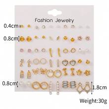 30 Pairs Fashion Simulated Pearls Heart Butterfly Flower Stud Earring Set For Girls Elegant Bowknot Geometric Drop Earrings Friendship Jewelry Party Gifts - Multicolor - View 2