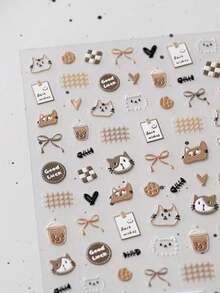 1pc Cute Meerkat Cat 3D Nail Art Stickers, Chocolate Bear Embossed Nail Decals, Nail Accessories, Nail Decorations, Nail Stickers - Multicolor - View 7