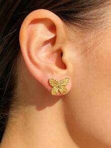 Vintage Gold-Plated Stainless Steel Earrings | Women's Earring Set, Unisex, Suitable For Daily Wear, Holidays, Vacations And Parties - Gold - View 4