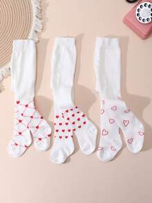 3 Pairs Baby Heart Pattern Tights, Style, Suitable For 0-1 Year Old Photoshoot And Gatherings - White - View 11