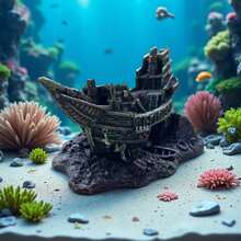 树脂海盗船残骸装饰品 - 水族箱景观配件，适用于淡水和海水鱼缸 - A - 查看 7