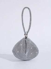 Mini Clutch Bag With Rhinestone Decor, Elegant Handbag For Women, Suitable For Party, Event, Daily Use, Dating, Shopping, Can Be Used As Coin Purse, Fashion Handbag - Silver - View 3