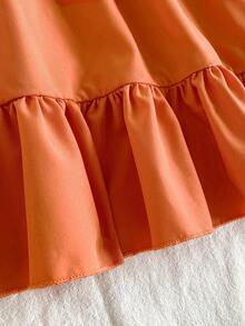 Young Girls' Bohemian Style Puff Sleeve Patchwork Dress - Orange - View 7