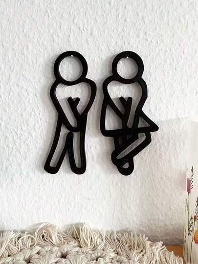 1对（2个）趣味浴室标志牌 - 男女厕所信号灯 - 男女厕所门饰