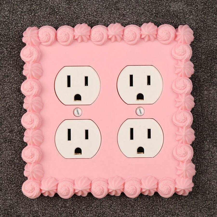 1pc Pink Cream Lace Socket Decor For Sweethearts, Sweet Girl Style Wall Control Panel, Bedroom Wall Lamp Control Panel Decor With Screws, No Power Required