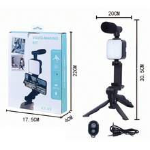 Kit profesional de creación de videos con configuración de streaming, incluye luz LED, micrófono, soporte para trípode, mango manual y soporte universal para smartphone - 3.5mm - Ver 4