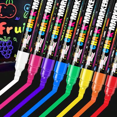 8-Color Fluorescent Liquid Chalk Markers, Dustless Liquid Chalk Pens For Chalkboard, Neon Blackboard, Menu Board, Window, Glass And More, Ideal For Creative Expression!