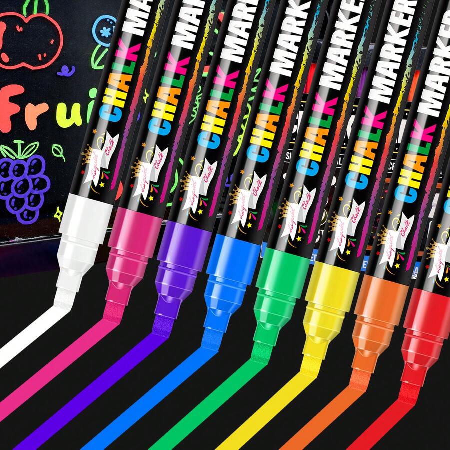 8-12 Colors Erasable Liquid Chalk Markers, Fluorescent Pens For Chalkboard, Neon Blackboard, Menu Board, Glass, Windows - Ideal For Creative Expression! - Multicolor - View 1